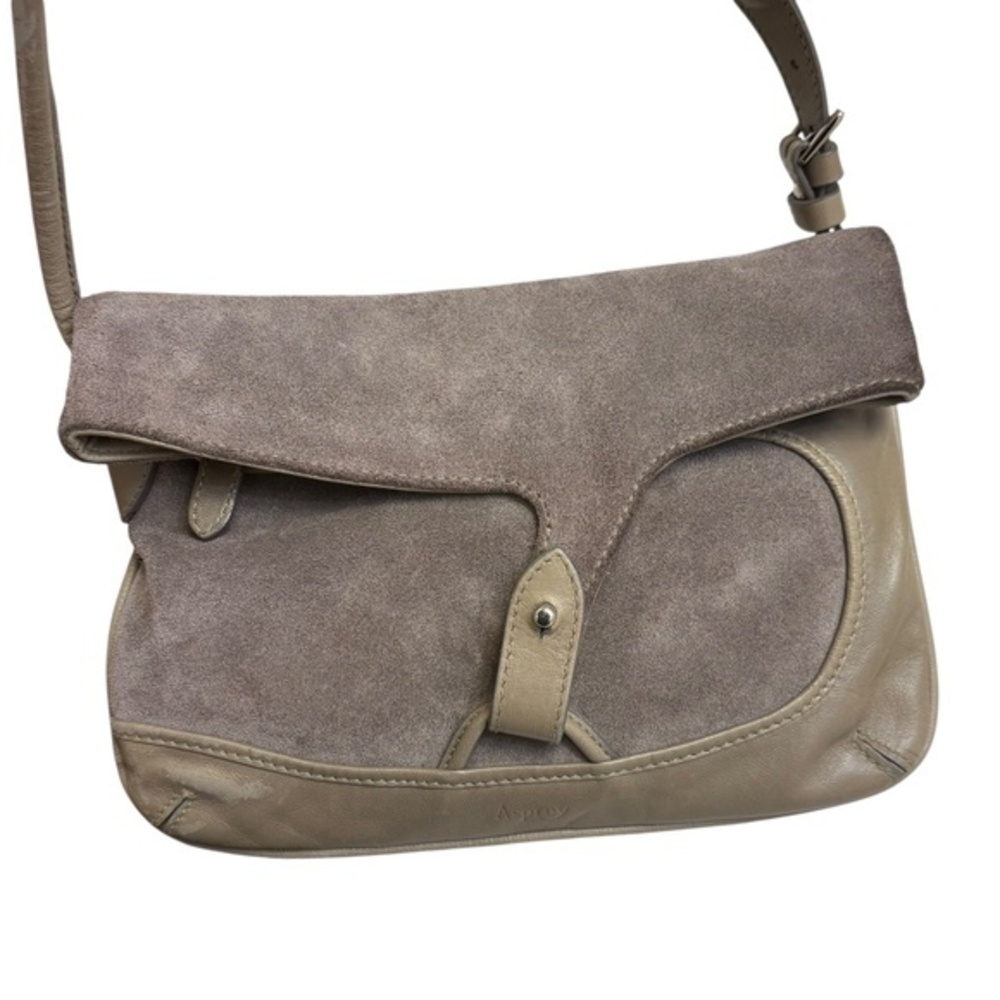 Asprey London grey taupe suede and leather mini bag
